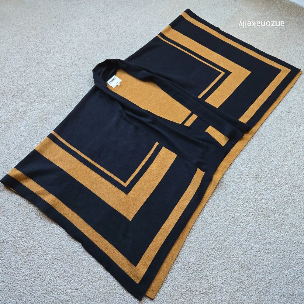 L'Agence Jake Bordered Stripe Cape Merino Wool Cotton Wrap - Picture 7 of 15